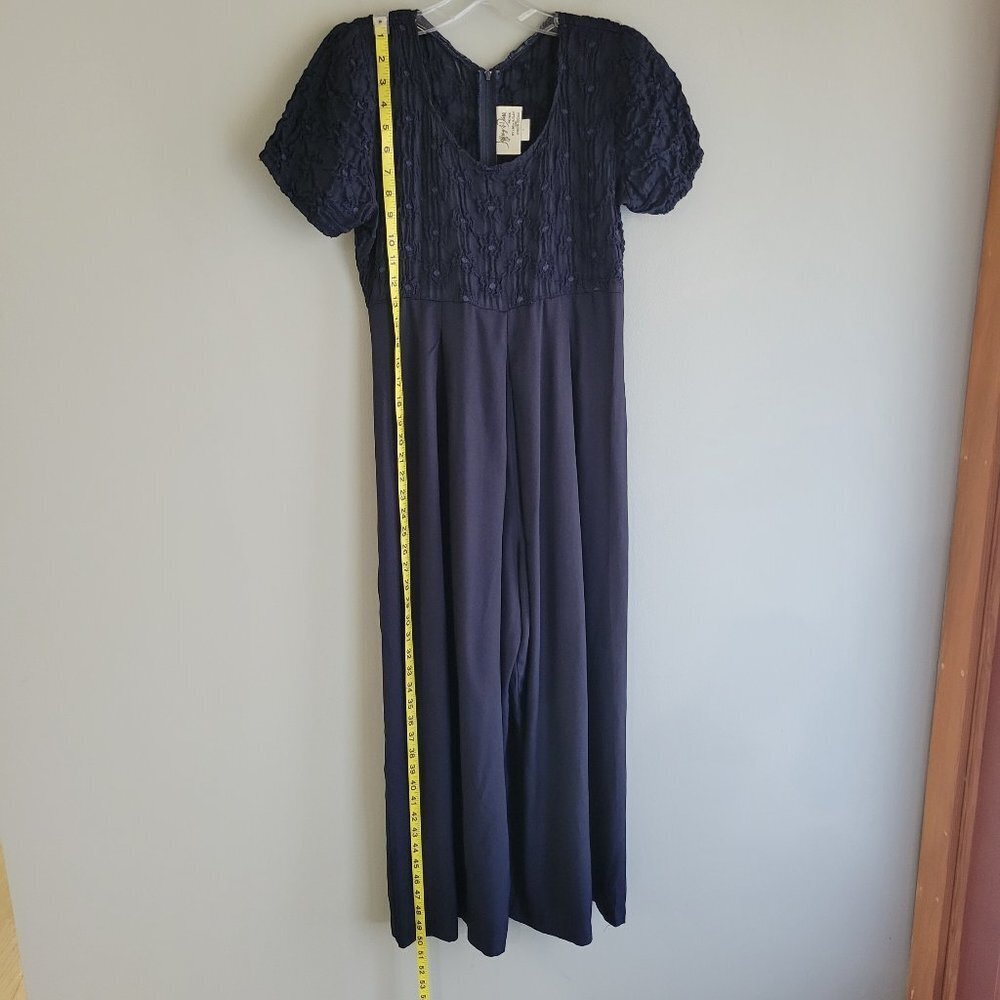 Vintage Jeffrey & Dara Petit Jumpsuit Navy Smocked Floral Palazzo Size 4 - Picture 6 of 13